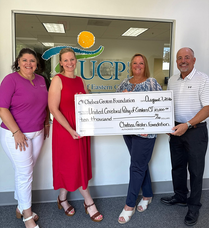 Pictured Mandy-Lyn Crispim (AVP, Cash Management Officer, Chelsea Groton Bank). Miriam Johnson (Inclusion & Accessibility Manager, UCP of Eastern CT), Jennifer Keatley (UCP of Eastern CT Executive Director), Harry Colonis (VP, Business Development Officer, Chelsea Groton Bank)